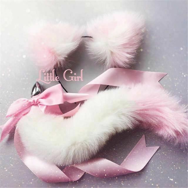 1 Sets of House Of Dasein 1 Sets Neko Cat Ears Headband With Fox Or Kitten Tail Metal Butt Plug Bdsm Cosplay