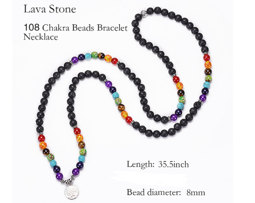 Veile Studios Volcanic Stone Chakra Bead Bracelet Necklace