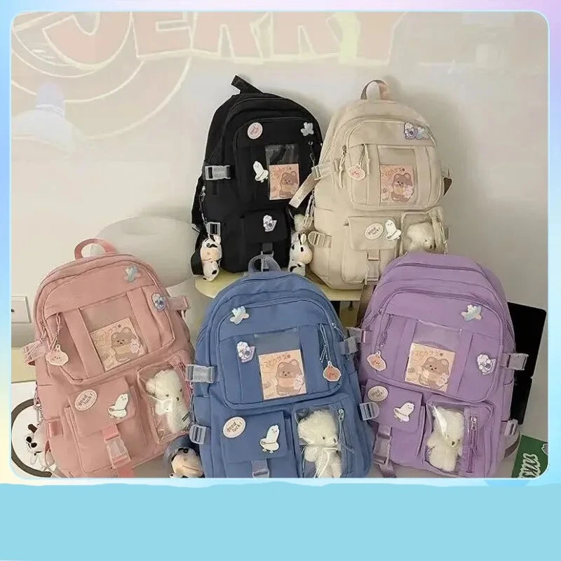 Popular Pink Purple Color Girls High School Student Backpack Bags