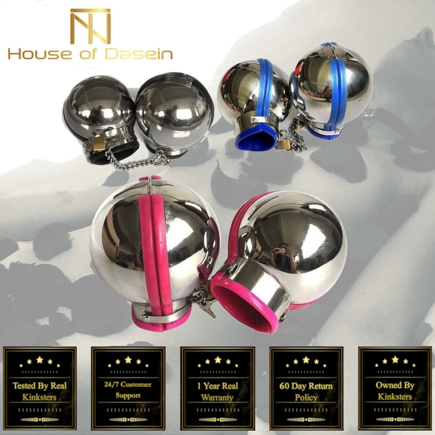 3Pcs Stainless Steel Bondage Hood Ball Cuffs Sensory Deprivation Restraints Bdsm