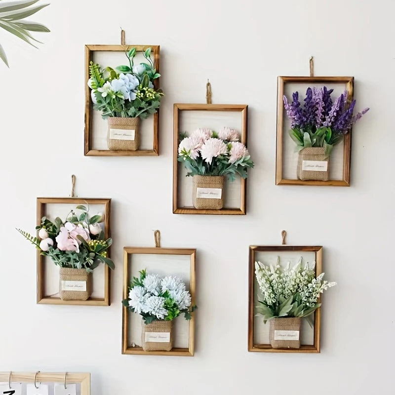 3D Handmade Artificial Flower Wall Hanging Wood Photo Frame Simulated Flowers Decoration
