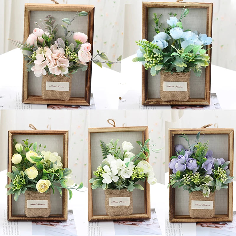 3D Handmade Artificial Flower Wall Hanging Wood Photo Frame Simulated Flowers Decoration