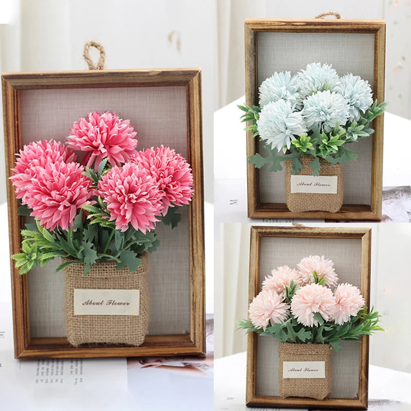 3D Handmade Artificial Flower Wall Hanging Wood Photo Frame Simulated Flowers Decoration