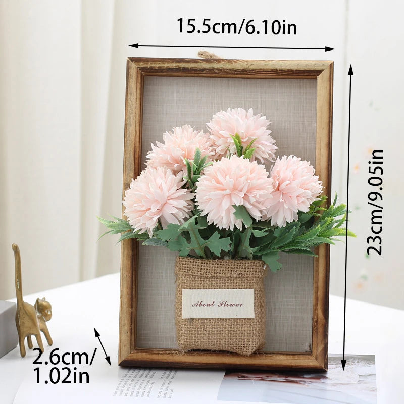 3D Handmade Artificial Flower Wall Hanging Wood Photo Frame Simulated Flowers Decoration