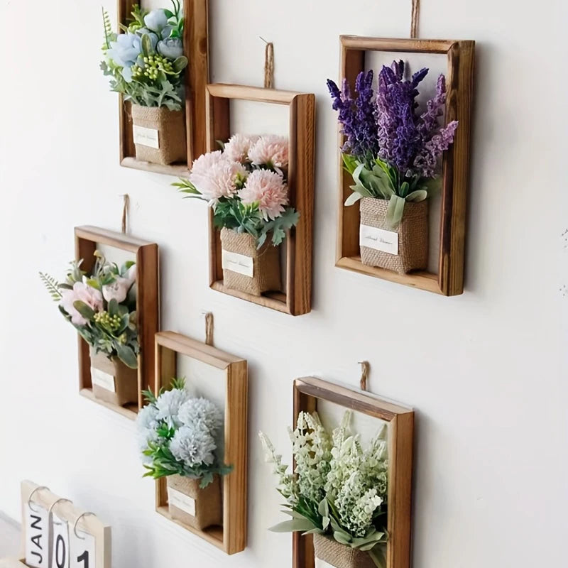 3D Handmade Artificial Flower Wall Hanging Wood Photo Frame Simulated Flowers Decoration