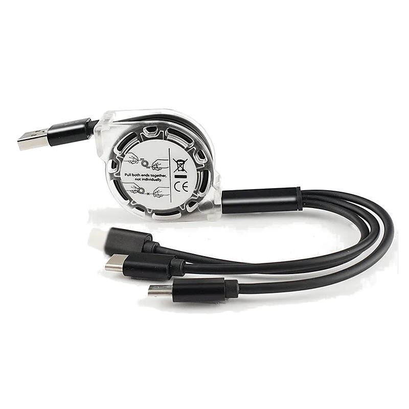 3 In1 Retractable 1M Fast Charger Cord Cable For Micro Usb / 8 Pin Type Devices Quarry