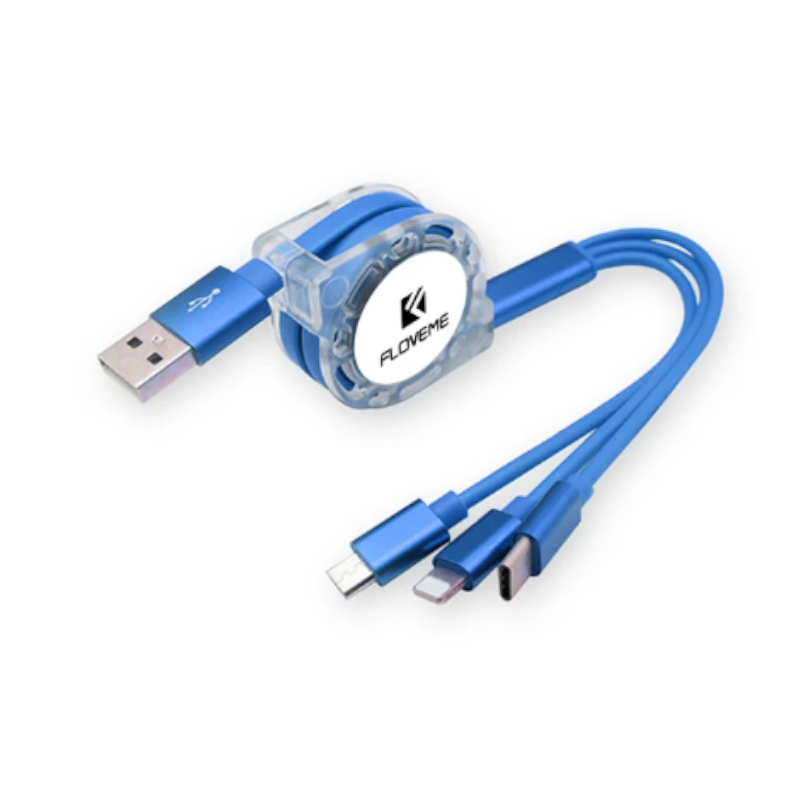 3 In1 Retractable 1M Fast Charger Cord Cable For Micro Usb / 8 Pin Type Devices Quarry