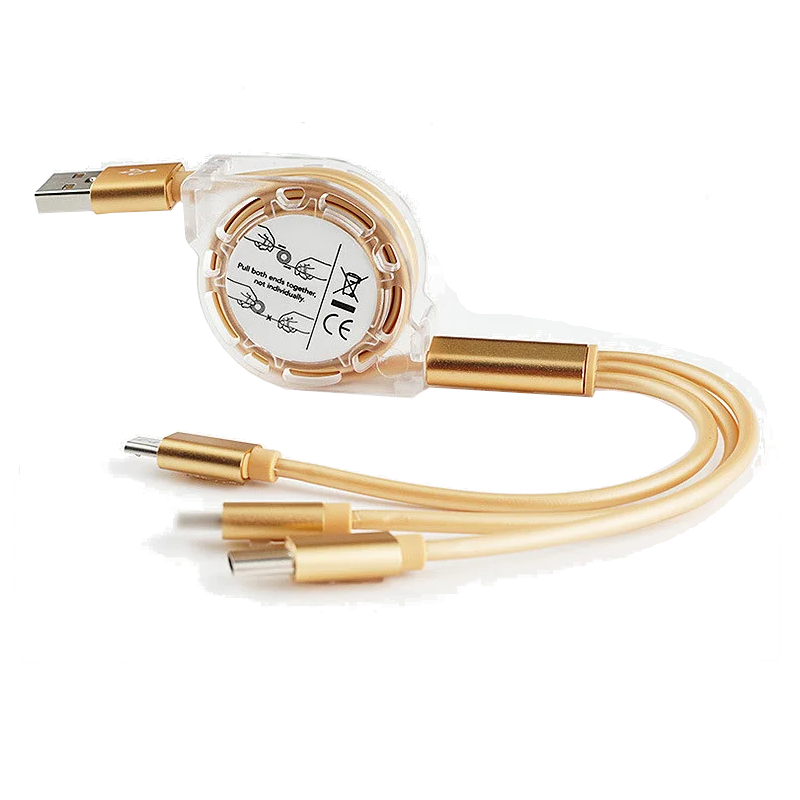 3 In1 Retractable 1M Fast Charger Cord Cable For Micro Usb / 8 Pin Type Devices Quarry