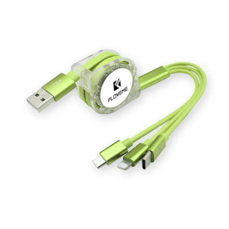 3 In1 Retractable 1M Fast Charger Cord Cable For Micro Usb / 8 Pin Type Devices Quarry
