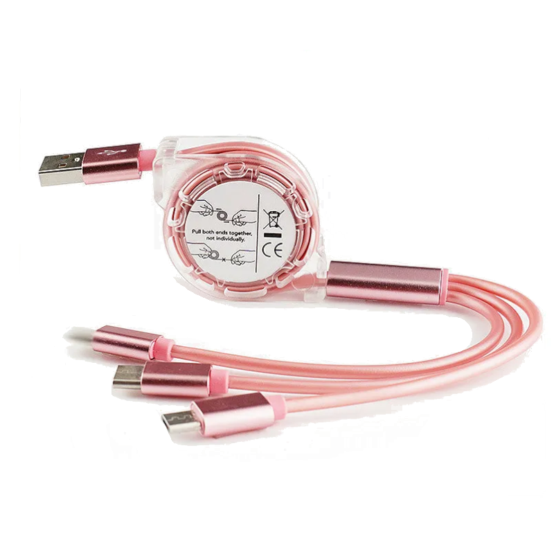 3 In1 Retractable 1M Fast Charger Cord Cable For Micro Usb / 8 Pin Type Devices Quarry