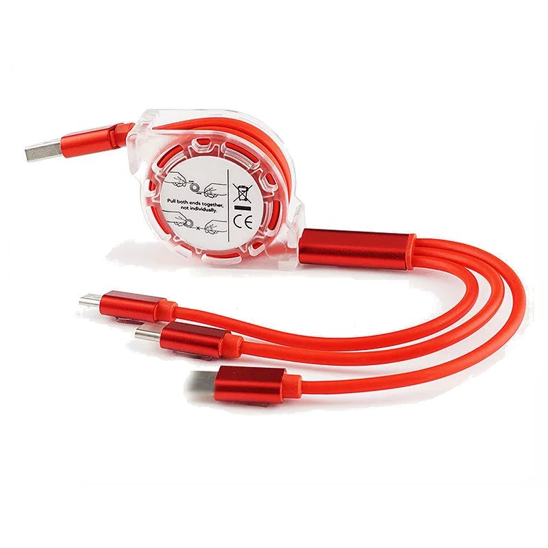3 In1 Retractable 1M Fast Charger Cord Cable For Micro Usb / 8 Pin Type Devices Quarry