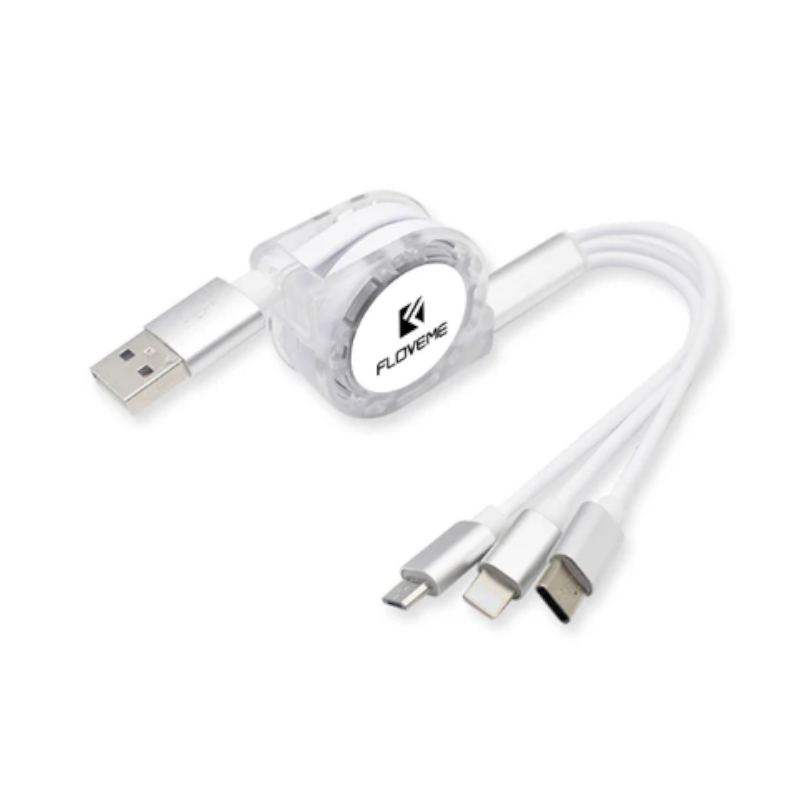 3 In1 Retractable 1M Fast Charger Cord Cable For Micro Usb / 8 Pin Type Devices Quarry