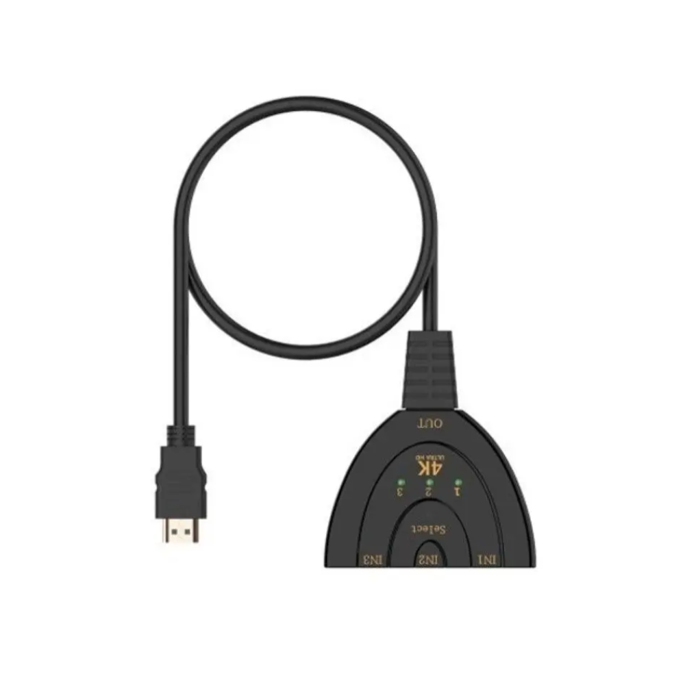 3 In 1 Out Port Hdmi 4K Switcher Splitter Converter Hub Black