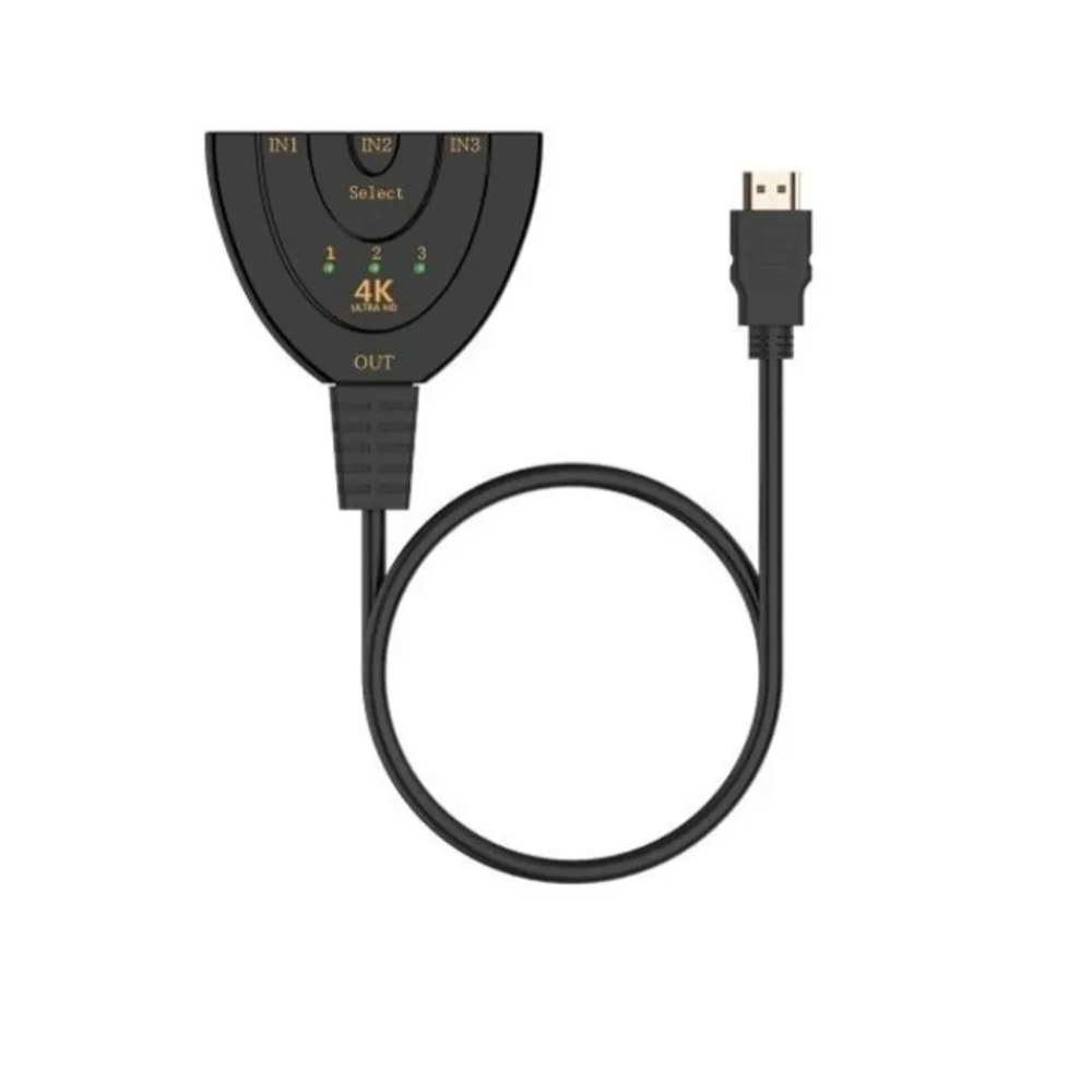 3 In 1 Out Port Hdmi 4K Switcher Splitter Converter Hub Black