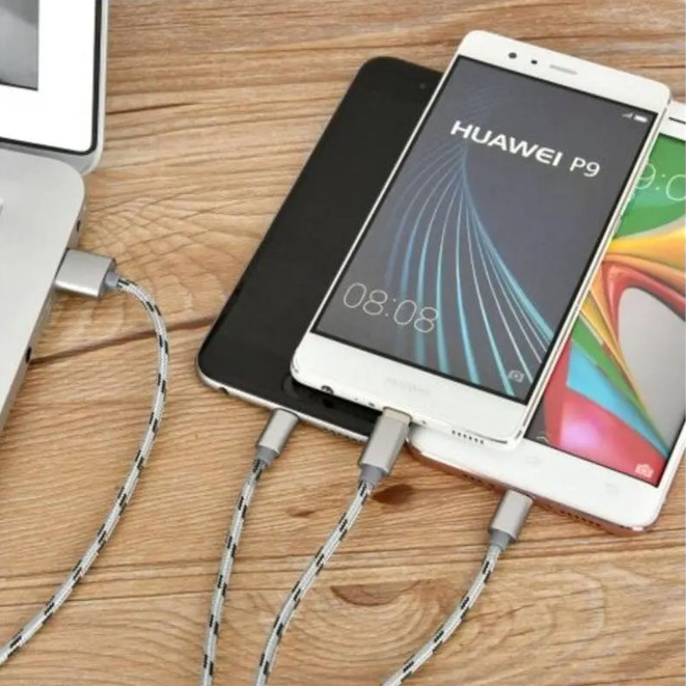 3 In 1 Type C / 8Pin Micro Usbnylon Cable 1.2M Jet Gray