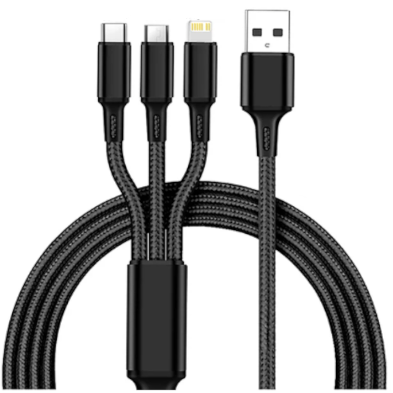 3 In 1 Usb Cable Phone Charge Nylon Braided Universal Charging Data Cord