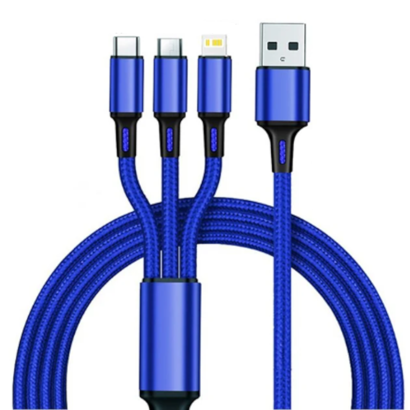 3 In 1 Usb Cable Phone Charge Nylon Braided Universal Charging Data Cord