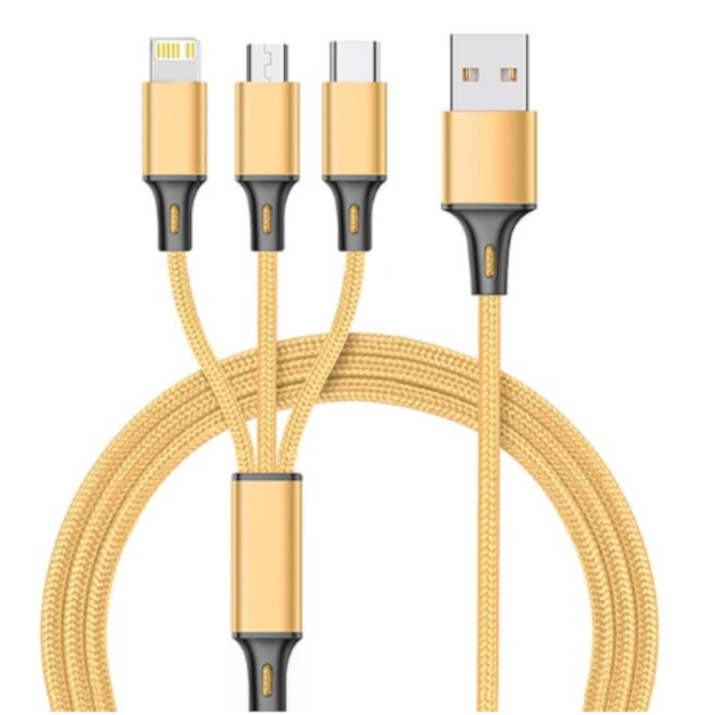3 In 1 Usb Cable Phone Charge Nylon Braided Universal Charging Data Cord