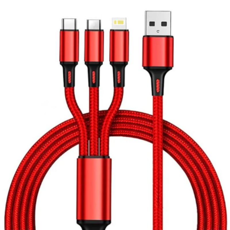 3 In 1 Usb Cable Phone Charge Nylon Braided Universal Charging Data Cord