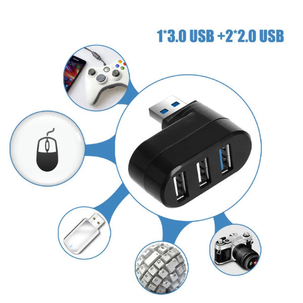 3-In-1 Ports Usb 2.0/3.0 Hub High Speed Rotating Splitter For Pc/Laptop