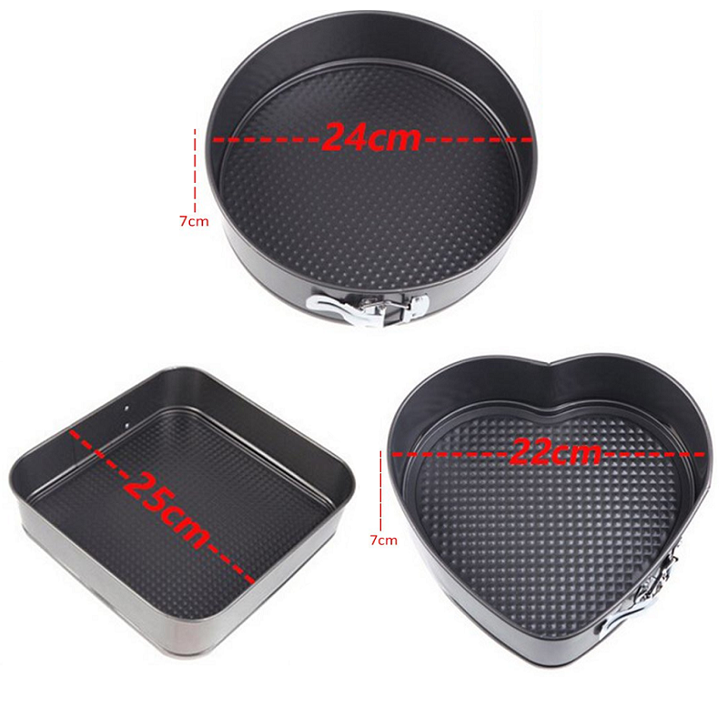 3 Set Springform Pans Cake Bakeware Square Round Heart Kitchen Accessories