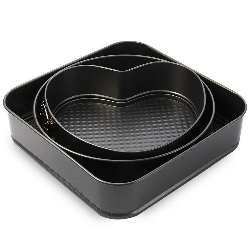 3 Set Springform Pans Cake Bakeware Square Round Heart Kitchen Accessories
