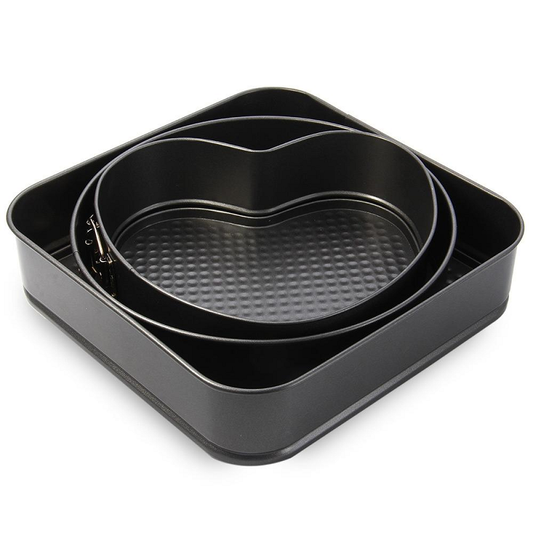 3 Set Springform Pans Cake Bakeware Square Round Heart Kitchen Accessories