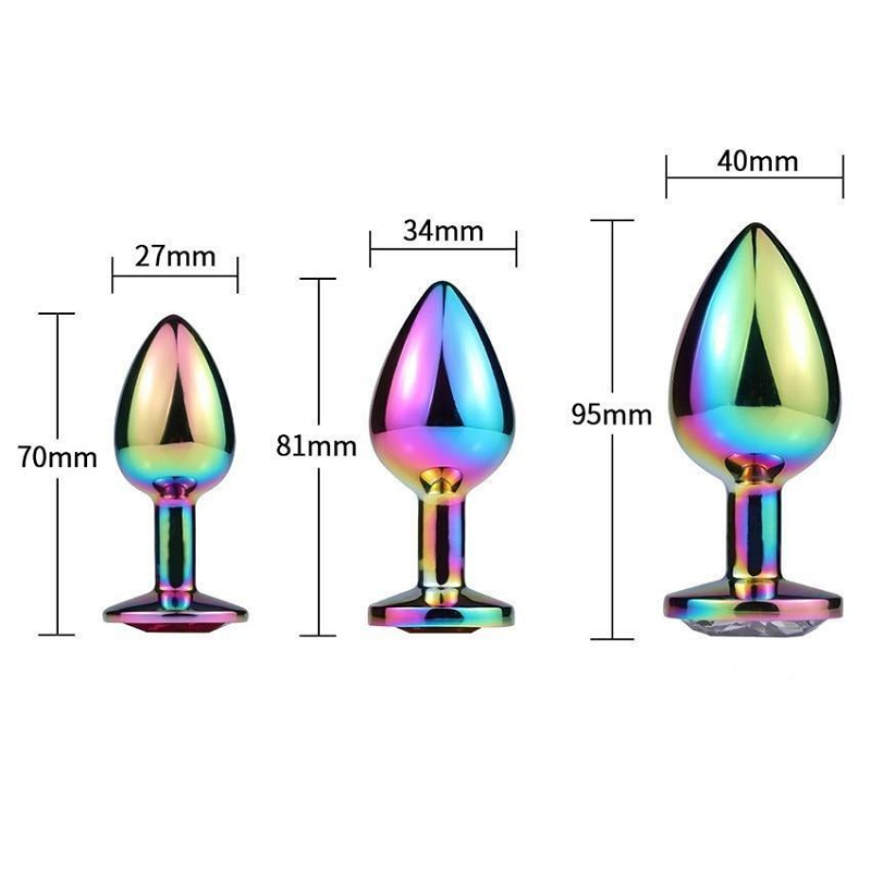 3 Sizes Stainless Steel Rainbow Anal Sex Toys Jewel Metal Butt Plug