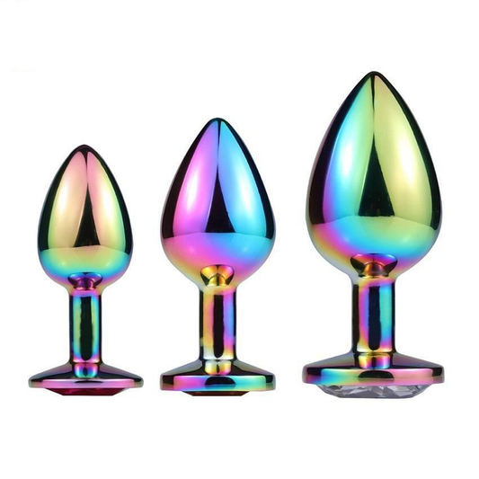 3 Sizes Stainless Steel Rainbow Anal Sex Toys Jewel Metal Butt Plug