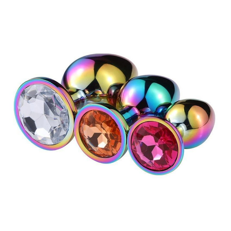 3 Sizes Stainless Steel Rainbow Anal Sex Toys Jewel Metal Butt Plug