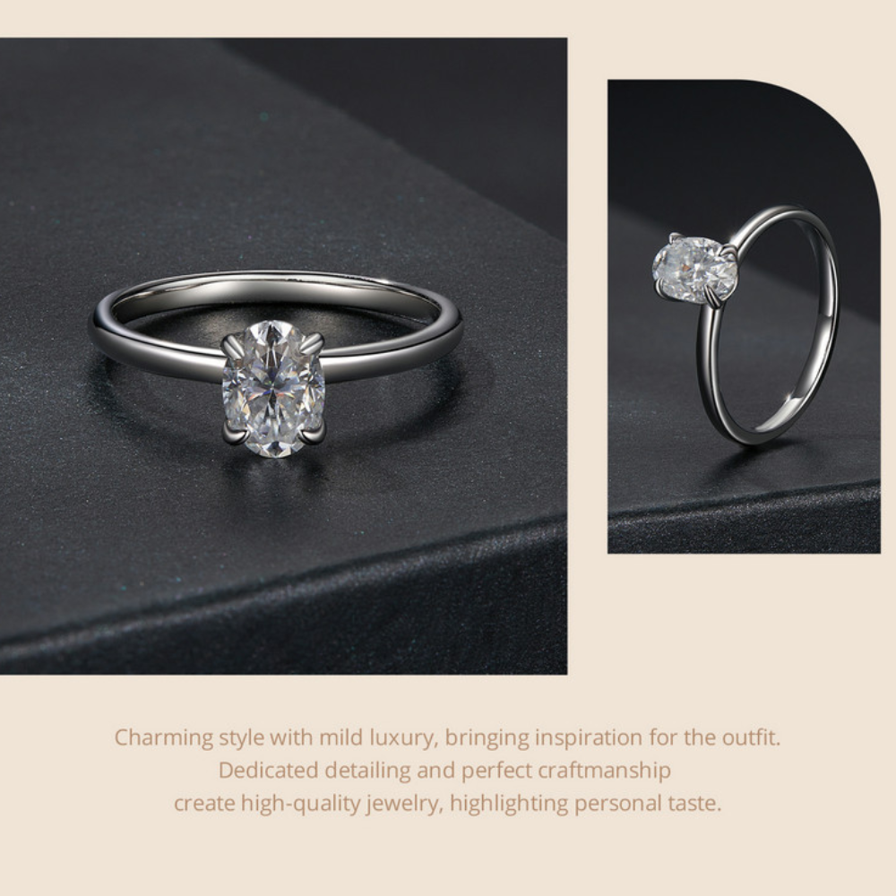 One Carat Moissanite Diamond Ring In Pure Silver Classic Wedding