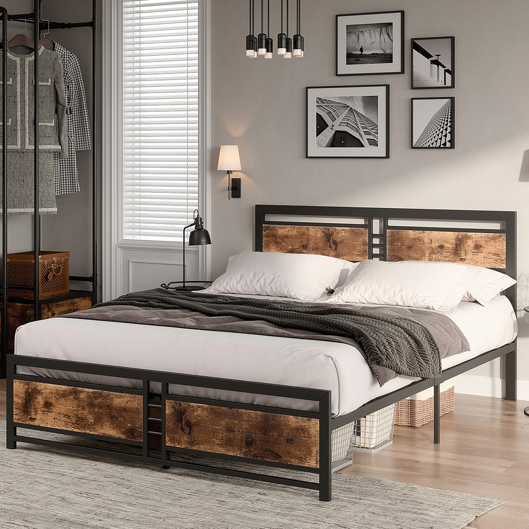 153Cm X 209Cm 96Cm Metal Bed Frame Queen Mattress Brown