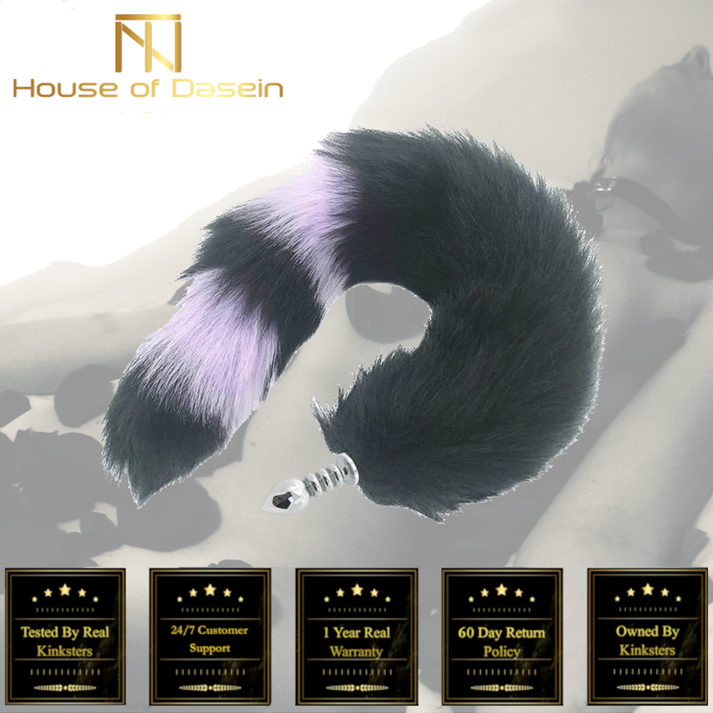 Black Fox Tail Anal Butt Plug Faux Fur Stainless Steel Cosplay Bdsm Pet Play