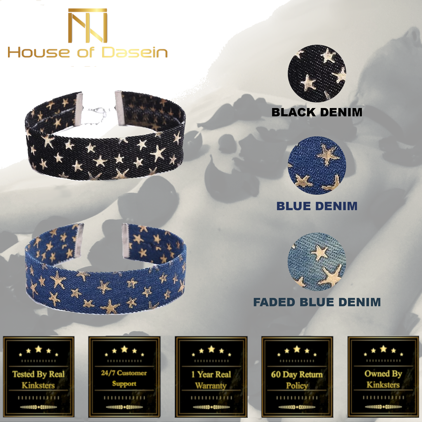 Day Collar Blue Star Choker Distressed Denim Necklace Fetish Kink