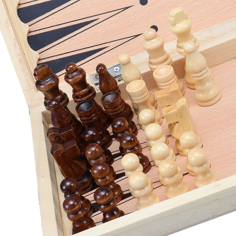 3 In 1 Folding Chess Set Family Board Games Checkers Backgammon