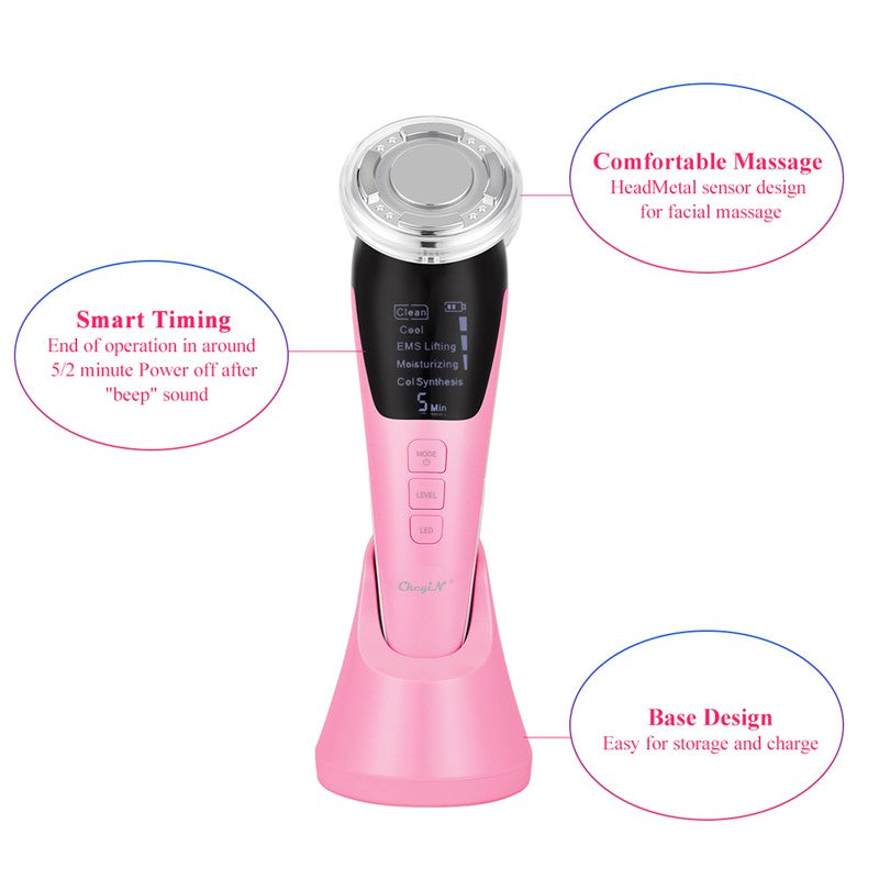 5 In 1 Ems Face Mesotherapy Electroporation Led Photon Lifting Beauty Skin Facial Care Neck Massager