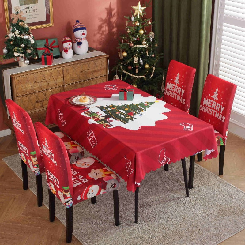 Printed Festive Christmas Table Cloths Chair Covers Party Decorations