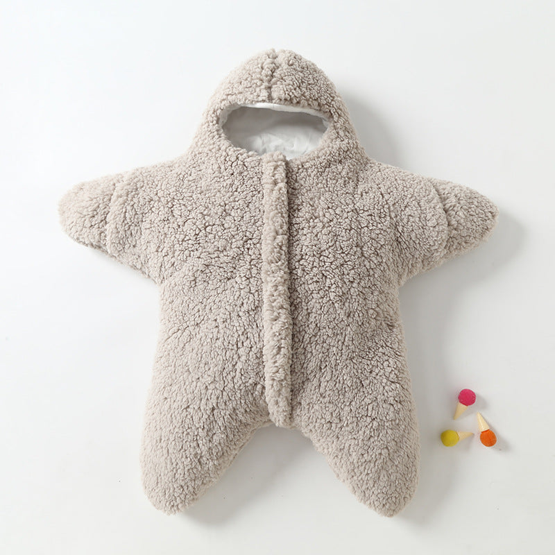 Baby Starfish Lamb Velvet Sleeping Bag Comfortable Newborn Male And Female Outing Winter Quilt Plus Cotton Thickening