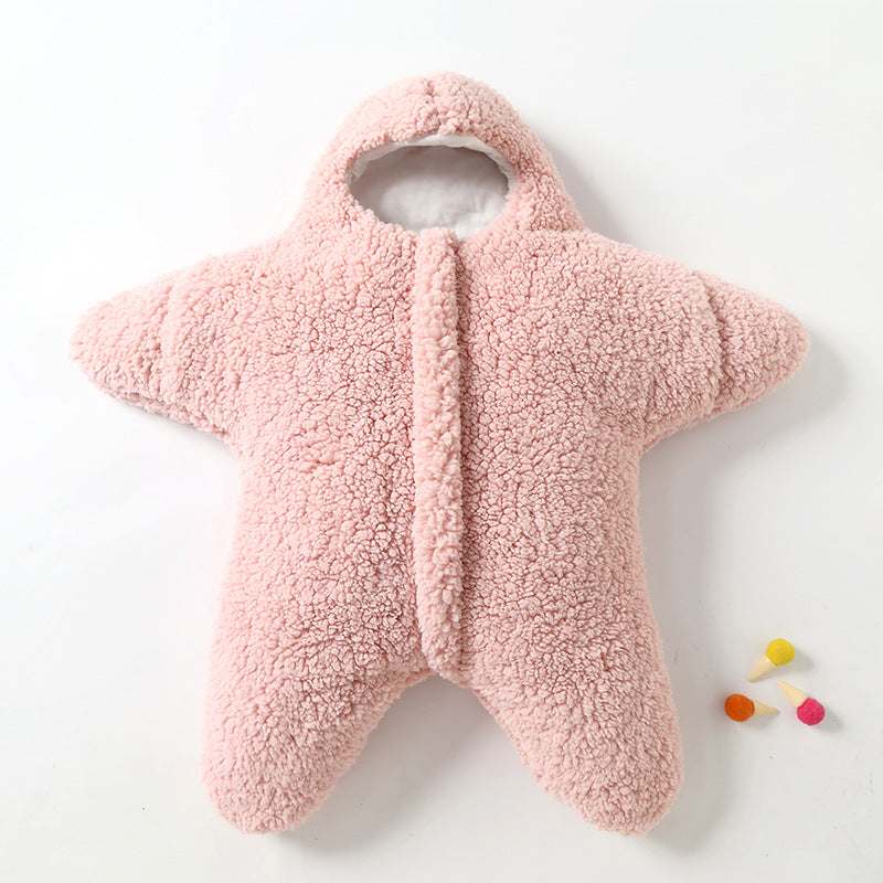 Baby Starfish Lamb Velvet Sleeping Bag Comfortable Newborn Male And Female Outing Winter Quilt Plus Cotton Thickening