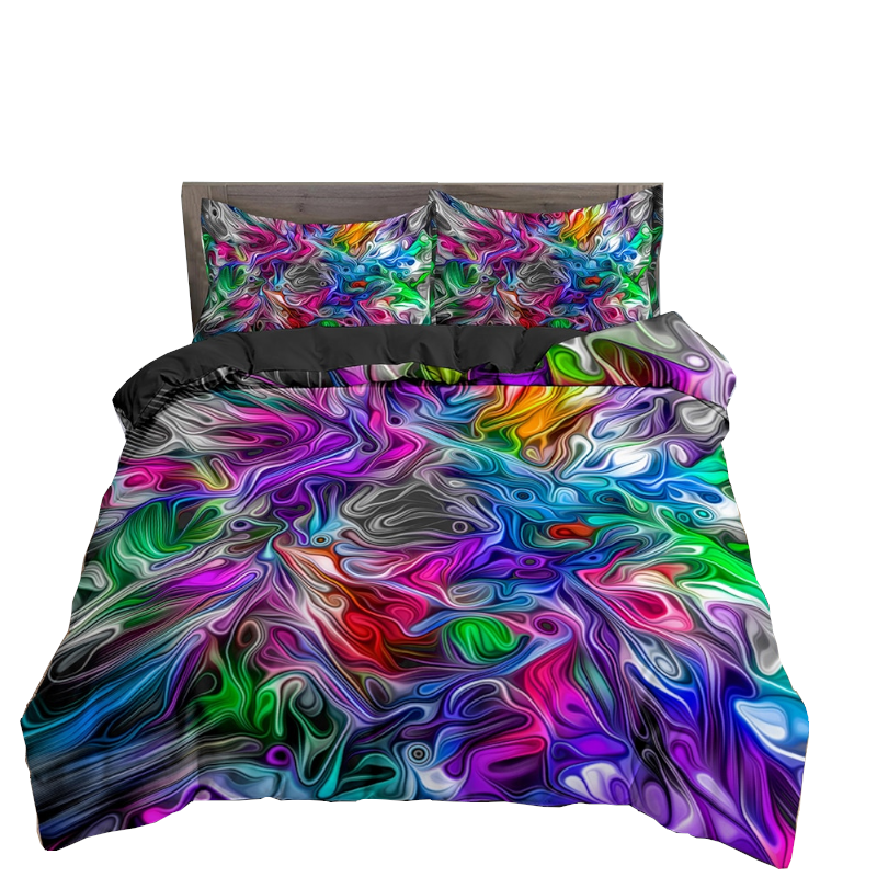 3D Printed Psychedelic Illusion Modern Colourful Queen Quilt Cover Set