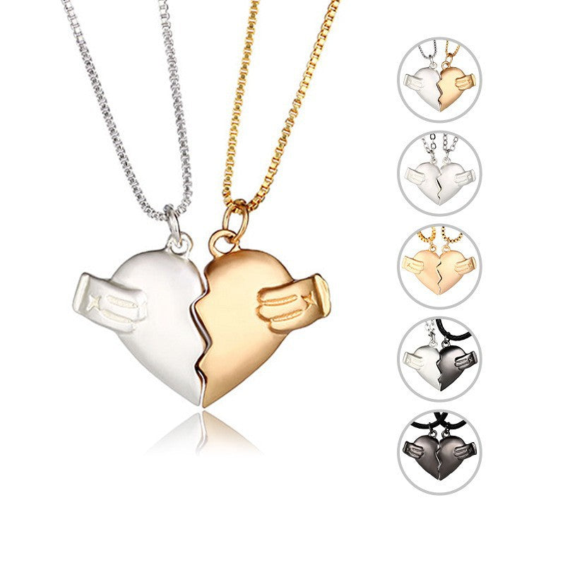 Creative Magnet Love Necklace 2Pcs Heart-Broken Shape Men And Women Personalized Jewelry For Valentine's Day