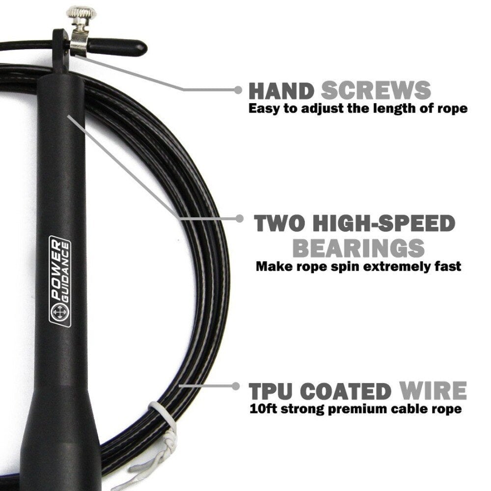 3M Speed Skipping Rope Double Ball Bearing Gym Fitness Jump With Spare Black
