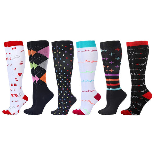3 Pair Knee Length Printed Compression Socks Enhance Blood Circulation Faster