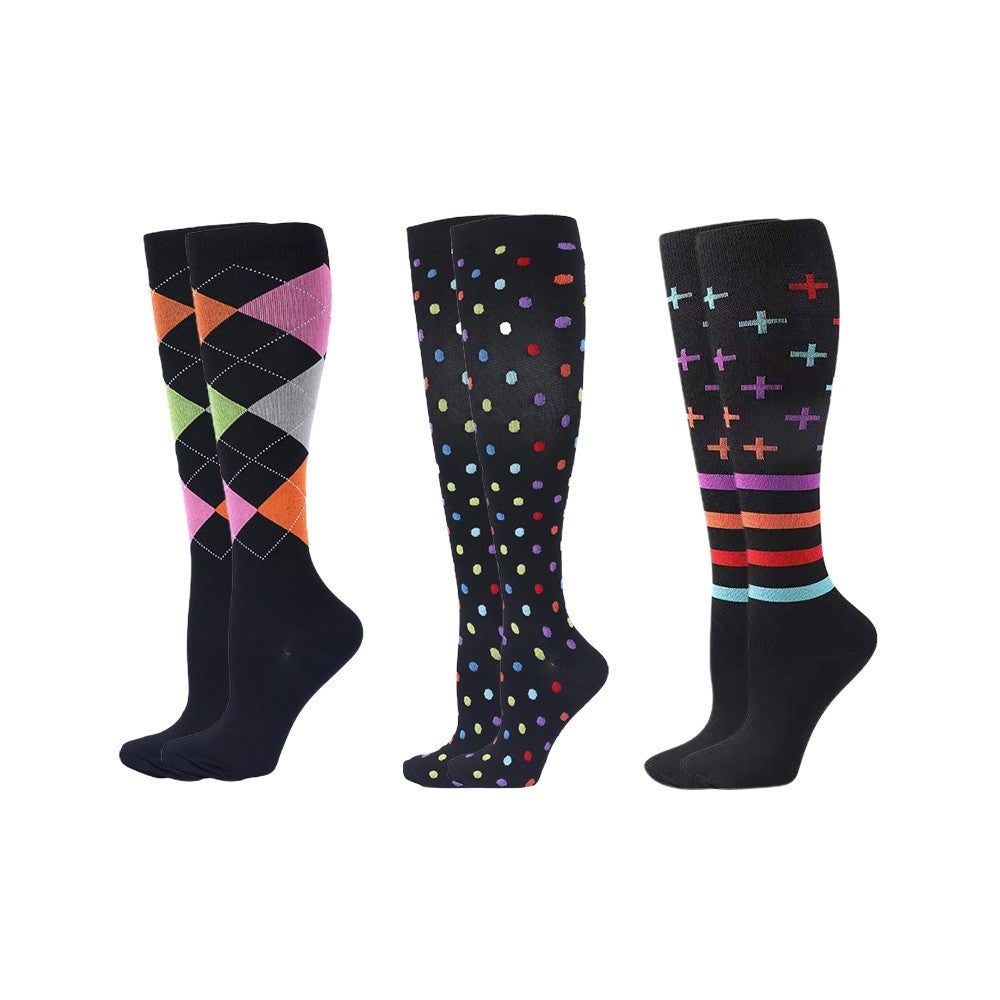 3 Pair Knee Length Printed Compression Socks Enhance Blood Circulation Faster