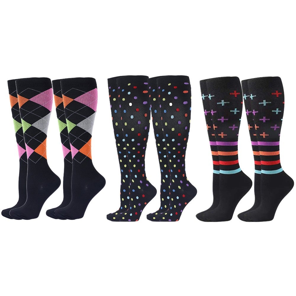 3 Pair Knee Length Printed Compression Socks Enhance Blood Circulation Faster