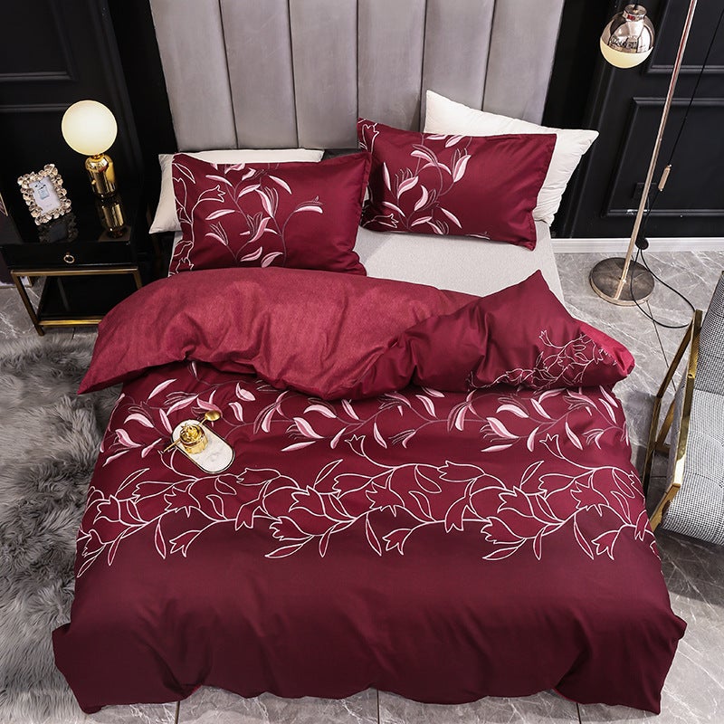 3Pcs Queen Bed Quilt Cover Set One Two Pillowcases Wine Red