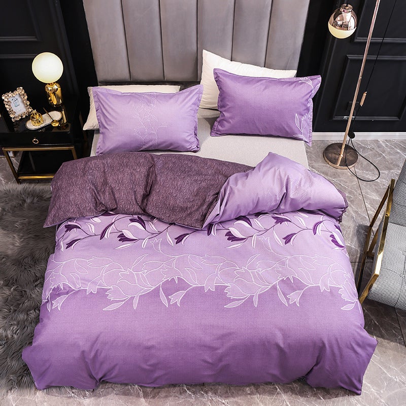 3Pcs Queen Bed Quilt Cover Set One Two Pillowcases Purple