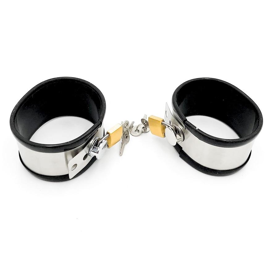 Stainless Steel Locking Wrist Ankle Cuffs Collar Bdsm Fetish Kit
