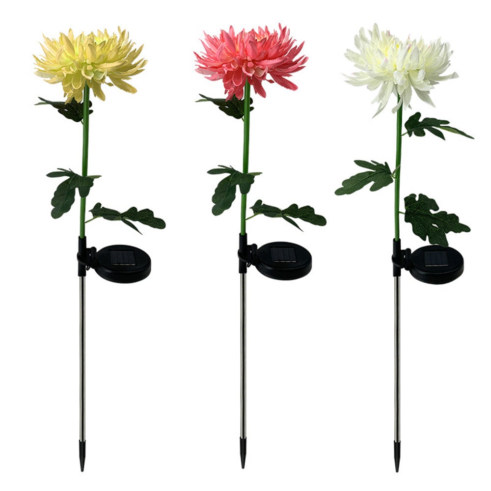 3 Pieces Solar Power Chrysanthemum Ground Light Flower Lamp Outdoor Garden Features