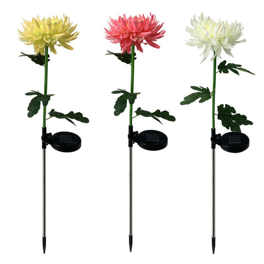 3 Pieces Solar Power Chrysanthemum Ground Light Flower Lamp Outdoor Garden Features